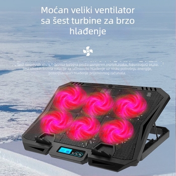 X6A laptop hlađenje s ventilatorom – 6 toplinskih cijevi, 1200–2500 RPM, ABS materijal, 2 USB porta