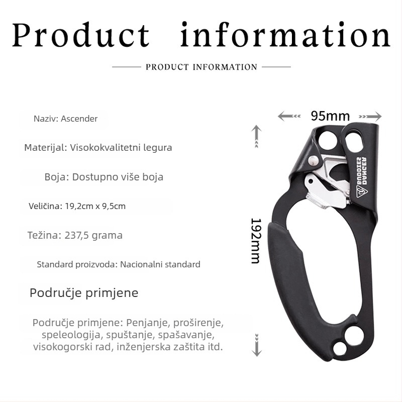 Yaochuang Ručni podizač za penjanje – ambidextran uređaj za vanjsko penjanje, planinarenje i penjanje po ledu