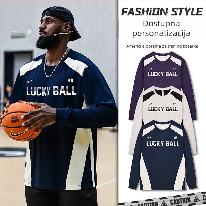 Dugih rukava košarkaški trening dres – prozračan, brzo se suši, 100% poliester, okrugli ovratnik, za muškarce i žene