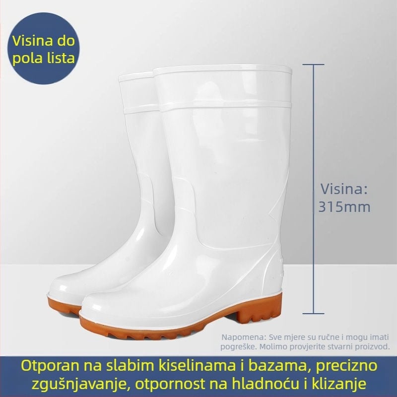 Unisex cipele za higijenu hrane – vodootporne i otporne na ulje, protuklizne, otporne na kiseline i lužine, sa srednje visokim cilindrom, plastične kišne čizme
