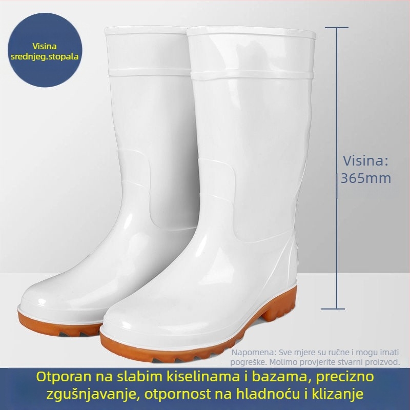 Unisex cipele za higijenu hrane – vodootporne i otporne na ulje, protuklizne, otporne na kiseline i lužine, sa srednje visokim cilindrom, plastične kišne čizme