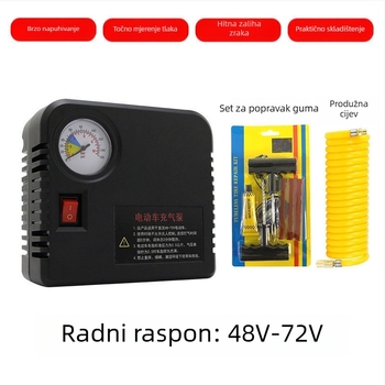 Prijenosni dvocilindrični električni inflator za gume motociklima, 48V/60V/72V, s digitalnim zaslonom