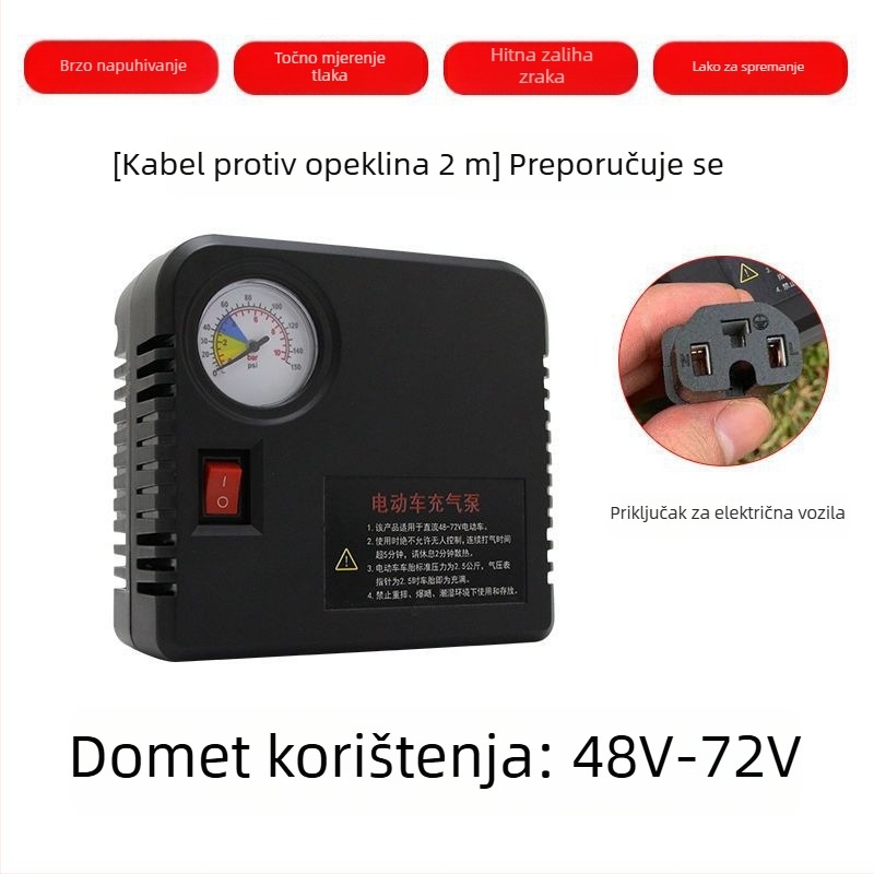 Prijenosni dvocilindrični električni inflator za gume motociklima, 48V/60V/72V, s digitalnim zaslonom