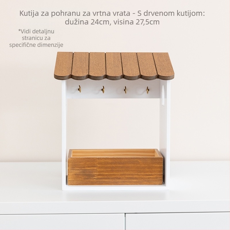 Drvena kutija za ulazni hodnik za držanje ključeva, s poklopcem, model 985, borovo drvo, INS stil, karikatura uzorak, kapacitet 2 L