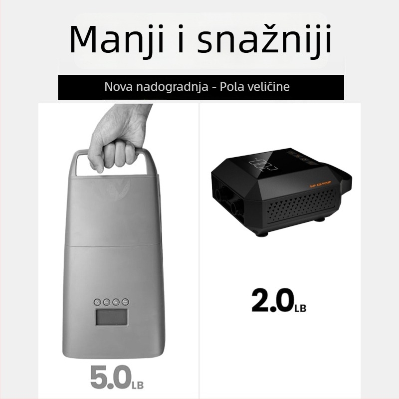 Električna pumpa za SUP s dvostupanjskim inteligentnim napuhivanjem, dvostruki cilindar, 72V, 120W, digitalni zaslon