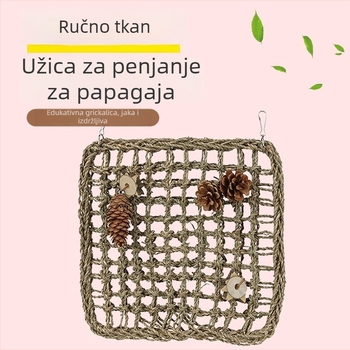 Igračka za papigu s mrežom za penjanje, privjeskom za žvakanje i ljestvicom – motiv tigrove kože i božura za odrasle ptice