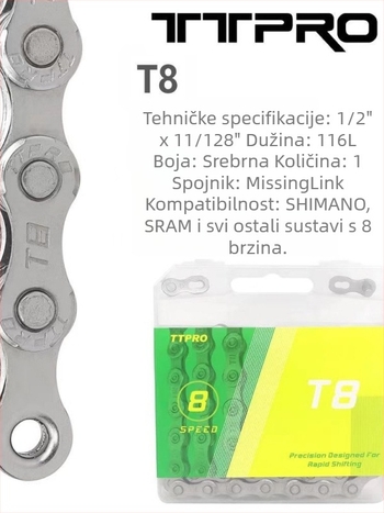 TTPRO lanac za bicikl za planinski i cestovni bicikl, 8/9/10/11/12 brzina, visokouhljeni čelik, 116 pitch