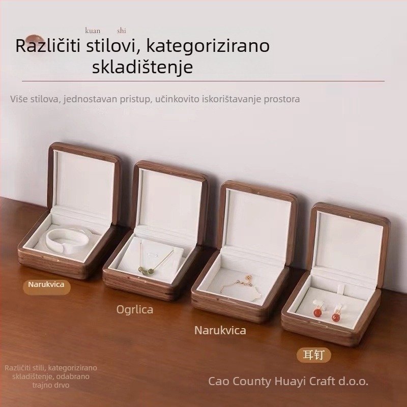 Drvena kutija za nakit od masivnog drveta, Guofeng stil, stolna kutija za pohranu nakita, 11 odjeljaka, preklopni poklopac