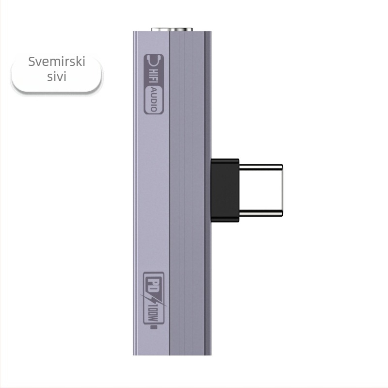 Type-C 2-u-1 audio pretvarač za slušalice i punjenje — PD100W brzo punjenje, digitalno dekodiranje zvuka, kompatibilno s Huawei, Xiaomi, Honor, Oppo, iPhone 17 i drugi USB-C uređaji