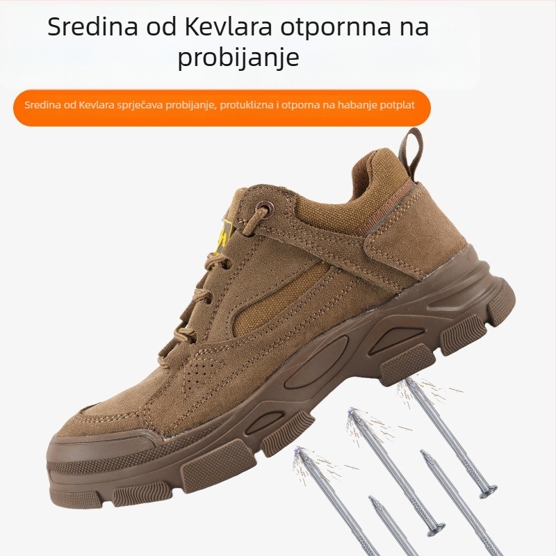 Muške sigurnosne cipele protiv probijanja i lomljenja, semišne niske cipele s čeličnom prstom, prozračne i protuklizne