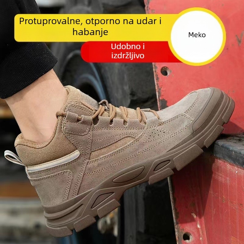 Muške sigurnosne cipele protiv probijanja i lomljenja, semišne niske cipele s čeličnom prstom, prozračne i protuklizne