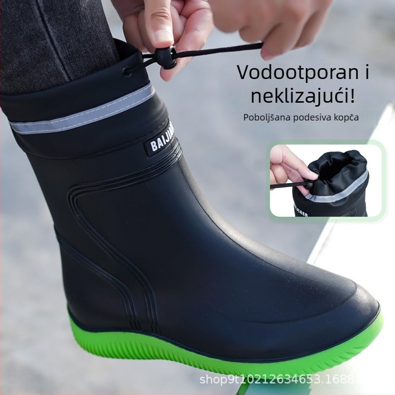 Muške čizme za kišu – PVC gornji dio, potplata od plastike injekcijom, vodootporne i protuklizne, niski gležanj