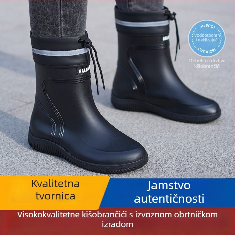 Muške čizme za kišu – PVC gornji dio, potplata od plastike injekcijom, vodootporne i protuklizne, niski gležanj