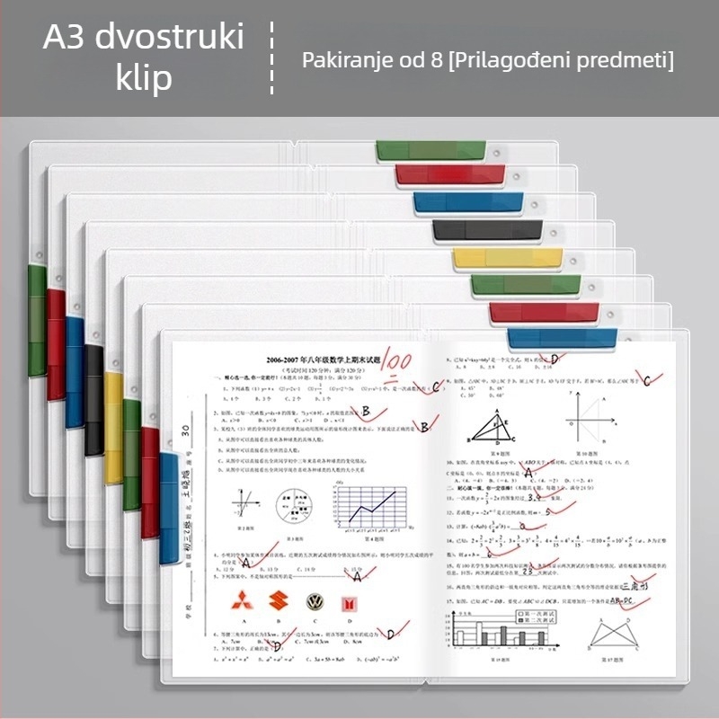 A4 mapa s dvostrukom šinom i okretno mehanizmom, prozirne umetke za učenike