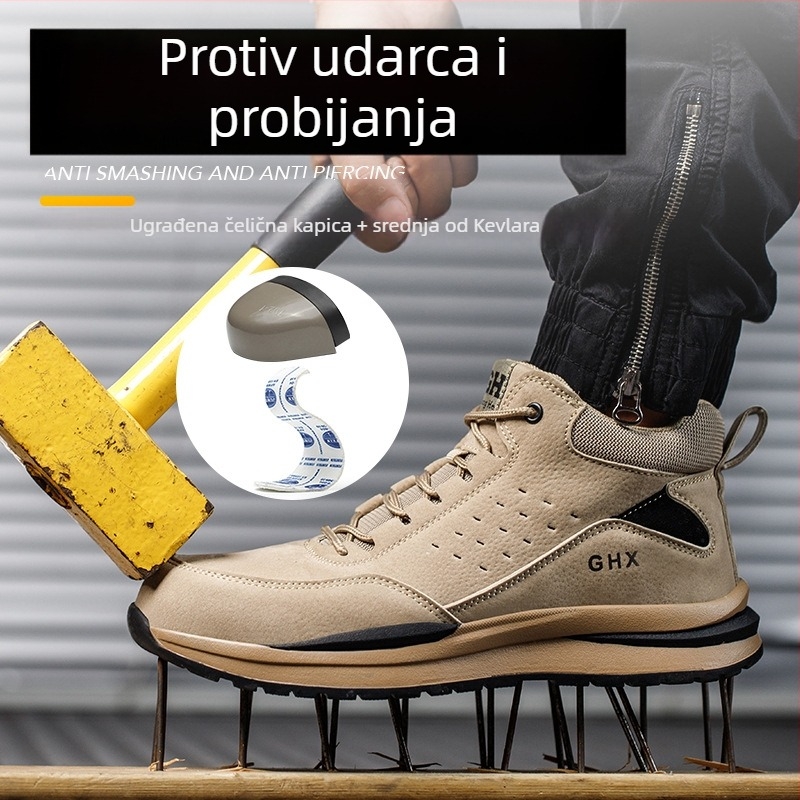 Guanghe sigurnosne radne cipele s čeličnom kapom, otporne na probijanje i udarce, gumeni potplat, srednje visoke