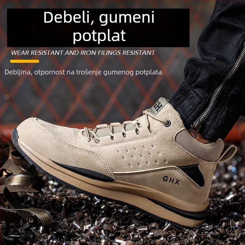 Guanghe sigurnosne radne cipele s čeličnom kapom, otporne na probijanje i udarce, gumeni potplat, srednje visoke