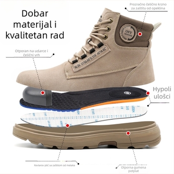 Muške sigurnosne cipele s čeličnim prstom, visokim kućištem, protiv probijanja i opeklina, nubuk koža