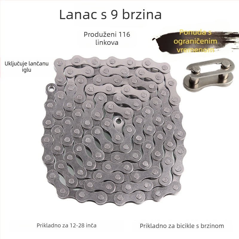 Lanac za bicikl za dječja kolica i planinski bicikl, jednosmjerni, s magičnom kopčom, lanac s varijabilnom brzinom 6789 razina