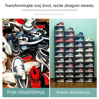 Kutija za cipele sa bočnim otvorom, prozirna plastična kutija (PP), sklopiva i slagiva, kapacitet 18 L