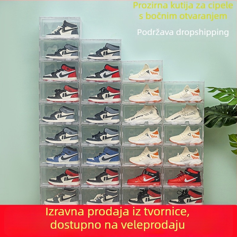Kutija za cipele sa bočnim otvorom, prozirna plastična kutija (PP), sklopiva i slagiva, kapacitet 18 L