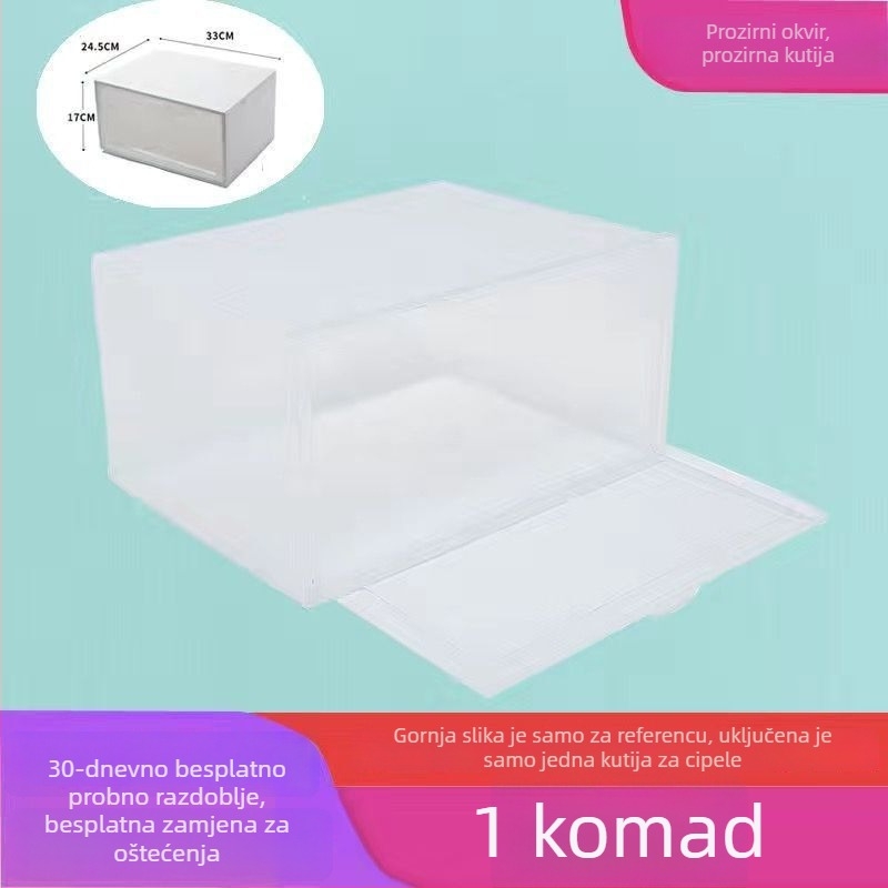 Kutija za cipele sa bočnim otvorom, prozirna plastična kutija (PP), sklopiva i slagiva, kapacitet 18 L