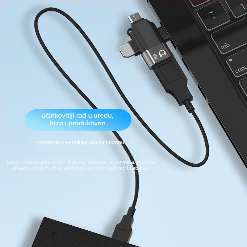 LI-TOP Z53 trofunkcijski OTG adapter od aluminijske legure za iPhone i Android, Type-C i USB 3.0 kompatibilan