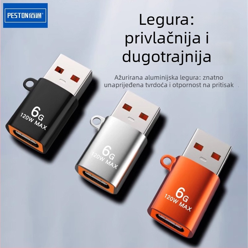 USB na Type-C OTG pretvornik, metalno kućište, 120W snage, 6G brzo punjenje