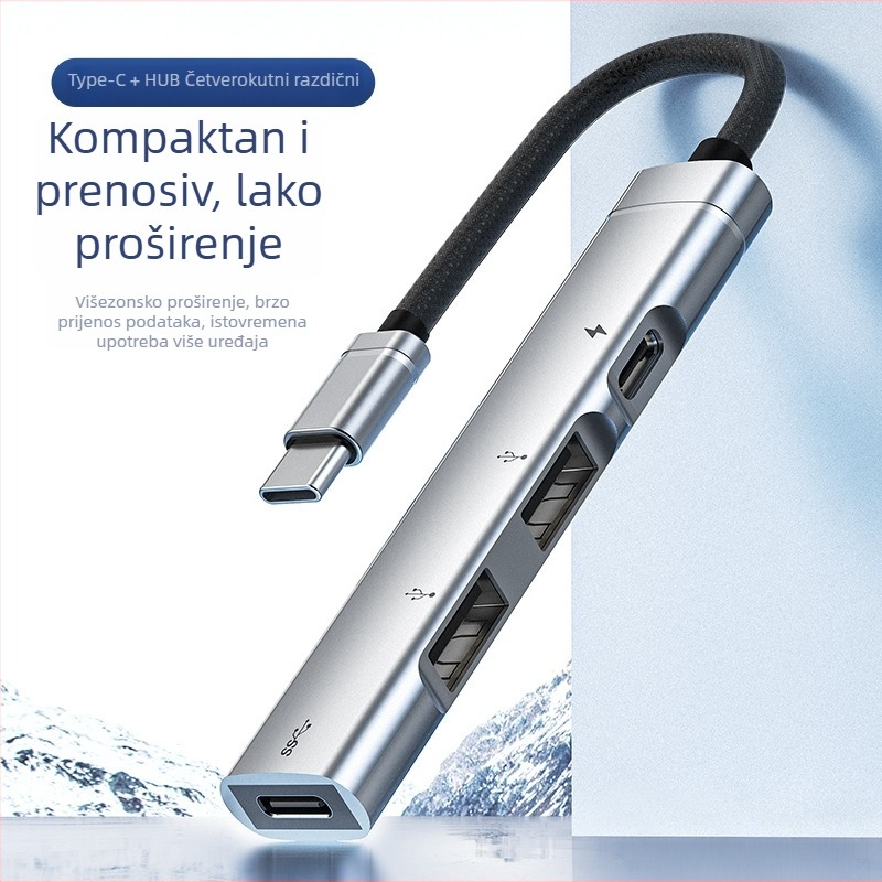 Type-C docking stanica s PD punjenjem i USB audio izlazom, kompatibilna s Huawei telefonima i iPad tabletima, 4-portni hub, bez vanjskog napajanja, kabel duljine 10 cm, model PD+HUB