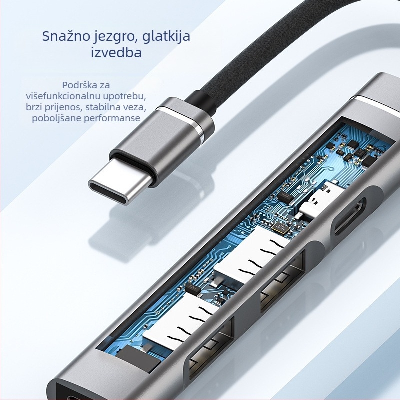 Type-C docking stanica s PD punjenjem i USB audio izlazom, kompatibilna s Huawei telefonima i iPad tabletima, 4-portni hub, bez vanjskog napajanja, kabel duljine 10 cm, model PD+HUB