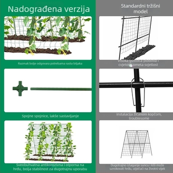 Penjački okvir za krastavce i druge penjačke biljke, podrška za biljke, nosač za rajčice i grah, vrtni cvjetni stalak s A-tip nosačem