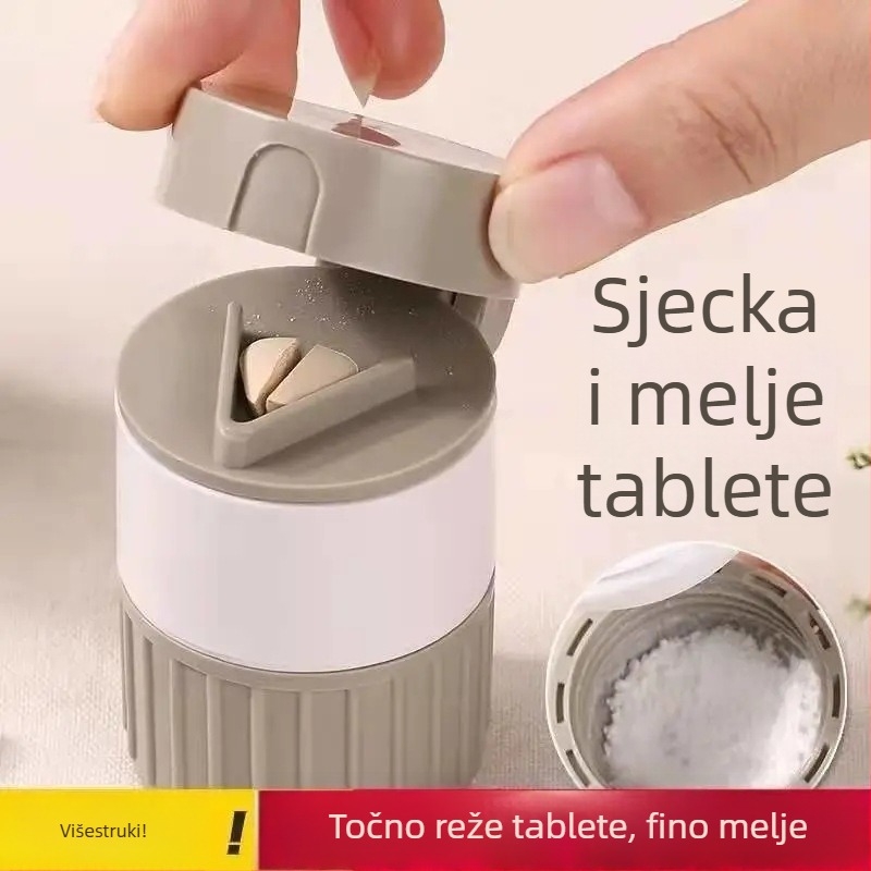 Višestruka kutija za tablete s mlincem, prijenosna, otporna na prašinu, s podjelama, materijal: PP plast, kapacitet 1 L