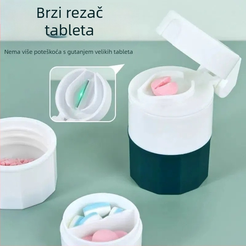 Višestruka kutija za tablete s mlincem, prijenosna, otporna na prašinu, s podjelama, materijal: PP plast, kapacitet 1 L