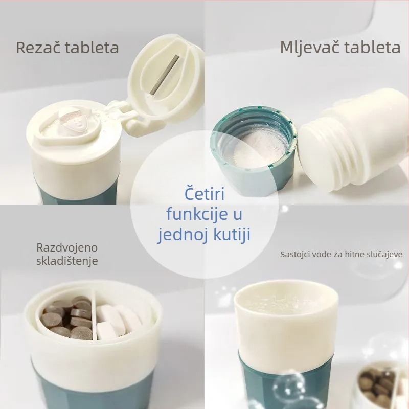 Višestruka kutija za tablete s mlincem, prijenosna, otporna na prašinu, s podjelama, materijal: PP plast, kapacitet 1 L