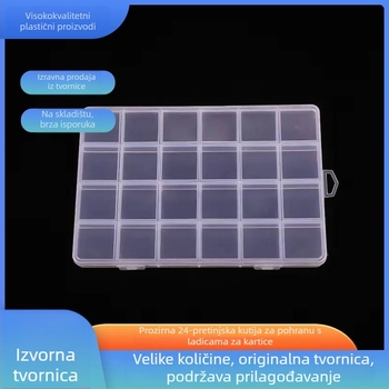 PP plastična kutija za pohranu s 24 pretinaca, prozirna, s utorom za karticu; sklopiva, može se slagati, otporna na prašinu, kapacitet 1 L