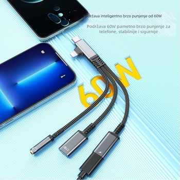 Flash repairman USB-C/Lightning 3-u-1 adapter za 3,5 mm audio i punjenje, kompatibilno s Samsung, Huawei, Apple 16/17