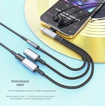 Flash repairman USB-C/Lightning 3-u-1 adapter za 3,5 mm audio i punjenje, kompatibilno s Samsung, Huawei, Apple 16/17