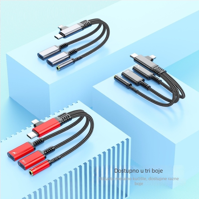 Flash repairman USB-C/Lightning 3-u-1 adapter za 3,5 mm audio i punjenje, kompatibilno s Samsung, Huawei, Apple 16/17