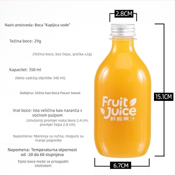 Jednokratna prozirna PET boca za napitke, 350 ml, okrugli oblik, prehrambeni plastični materijal