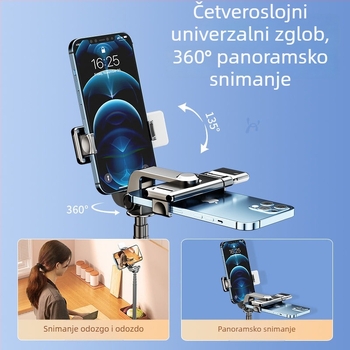 Selfie štapić za telefon, 360° rotacija, od nehrđajućeg čelika; bez daljinskog, bez Bluetootha, bez stabilizacije slike