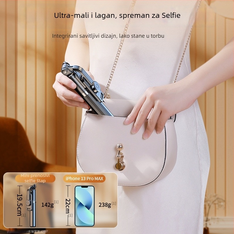 Selfie štapić za telefon, 360° rotacija, od nehrđajućeg čelika; bez daljinskog, bez Bluetootha, bez stabilizacije slike