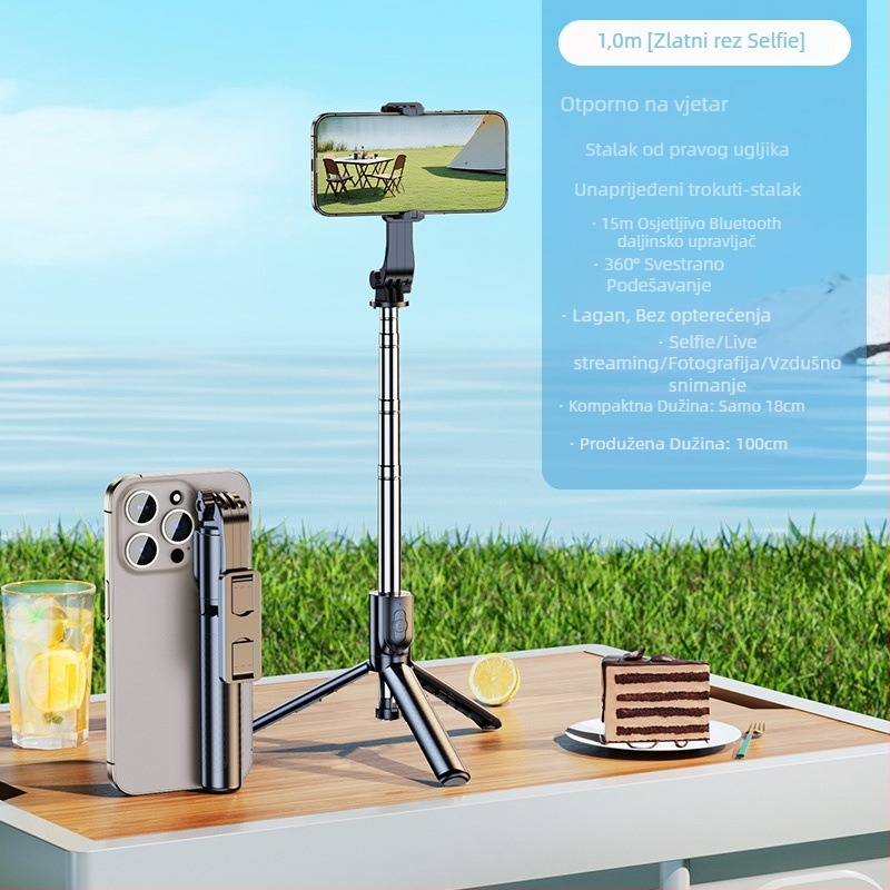 Selfie štapić za telefon, 360° rotacija, od nehrđajućeg čelika; bez daljinskog, bez Bluetootha, bez stabilizacije slike