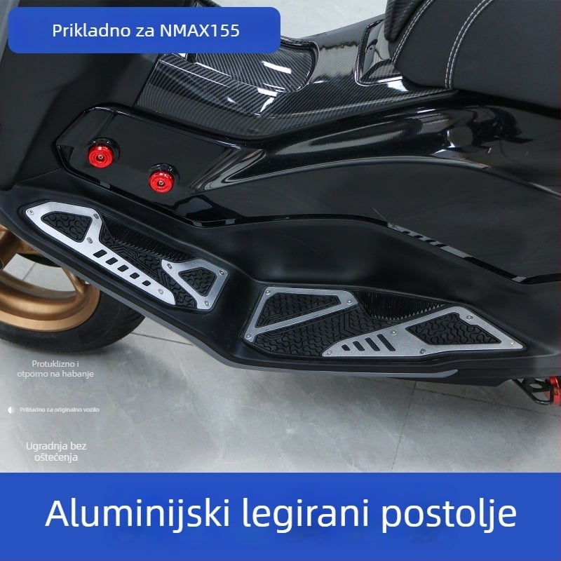 SHARK POWER NMAX155 Prednji pedal od aluminijske legure, brušeni završetak, gumene protuklizne i zaštitne podloške protiv pada