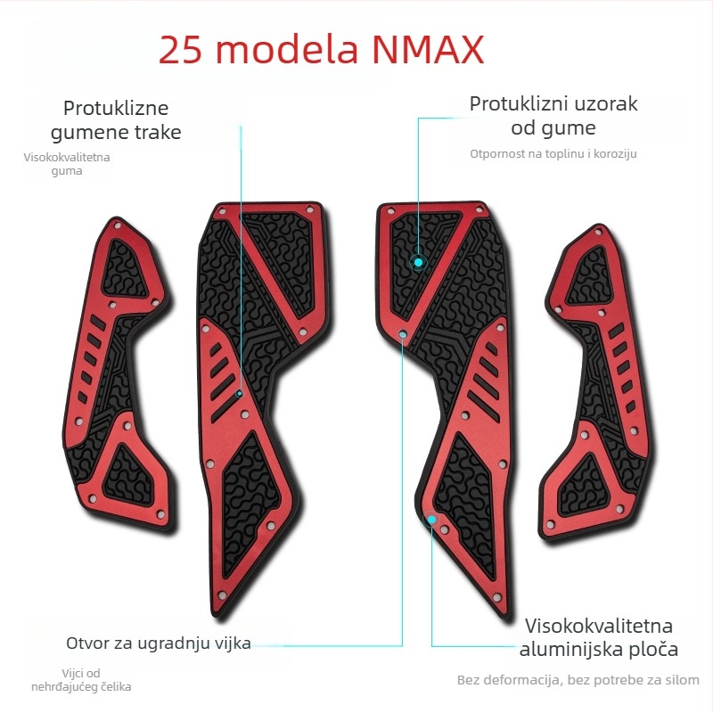 SHARK POWER NMAX155 Prednji pedal od aluminijske legure, brušeni završetak, gumene protuklizne i zaštitne podloške protiv pada