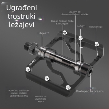 WOTI Bg-4223 Pedale s tri ležaje, karbonska cijev, za cestovne i planinske bicikle, tijelo od aluminijske legure