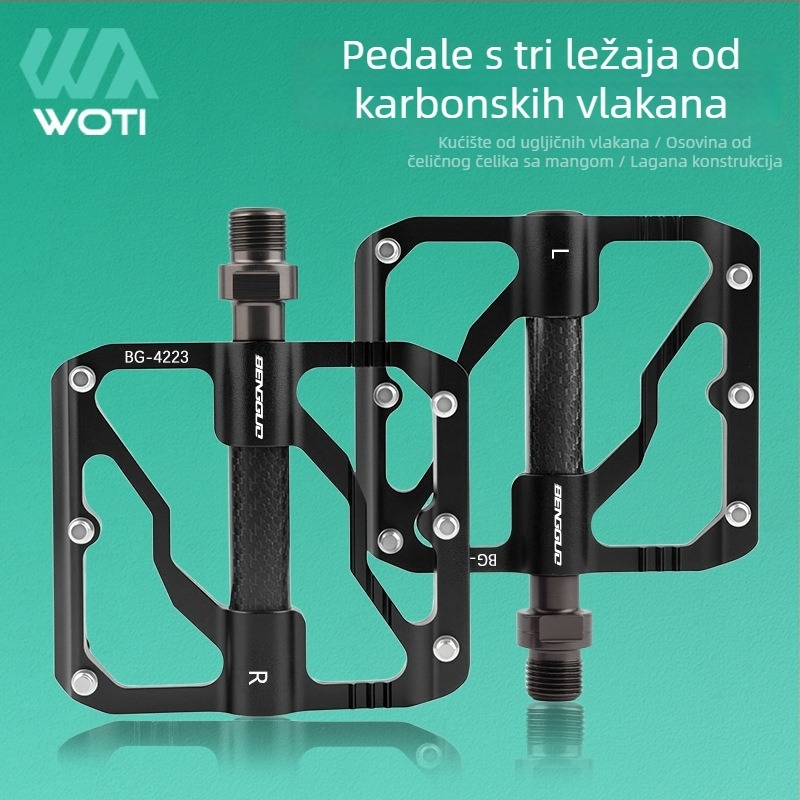 WOTI Bg-4223 Pedale s tri ležaje, karbonska cijev, za cestovne i planinske bicikle, tijelo od aluminijske legure