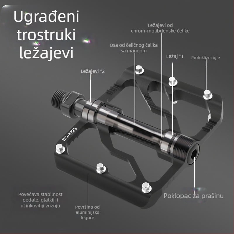 WOTI Bg-4223 Pedale s tri ležaje, karbonska cijev, za cestovne i planinske bicikle, tijelo od aluminijske legure