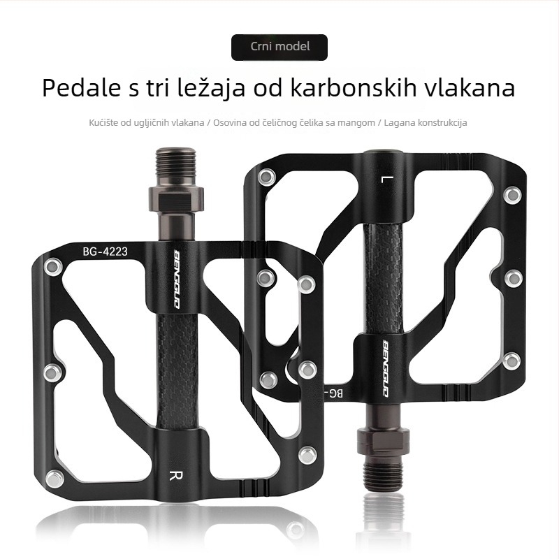 WOTI Bg-4223 Pedale s tri ležaje, karbonska cijev, za cestovne i planinske bicikle, tijelo od aluminijske legure