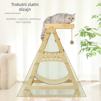 Drveni mačji penjački okvir s sisalom otporan na habanje, ne ostavlja dlake, integrirano gnijezdo i viseći madrac, Brosh
