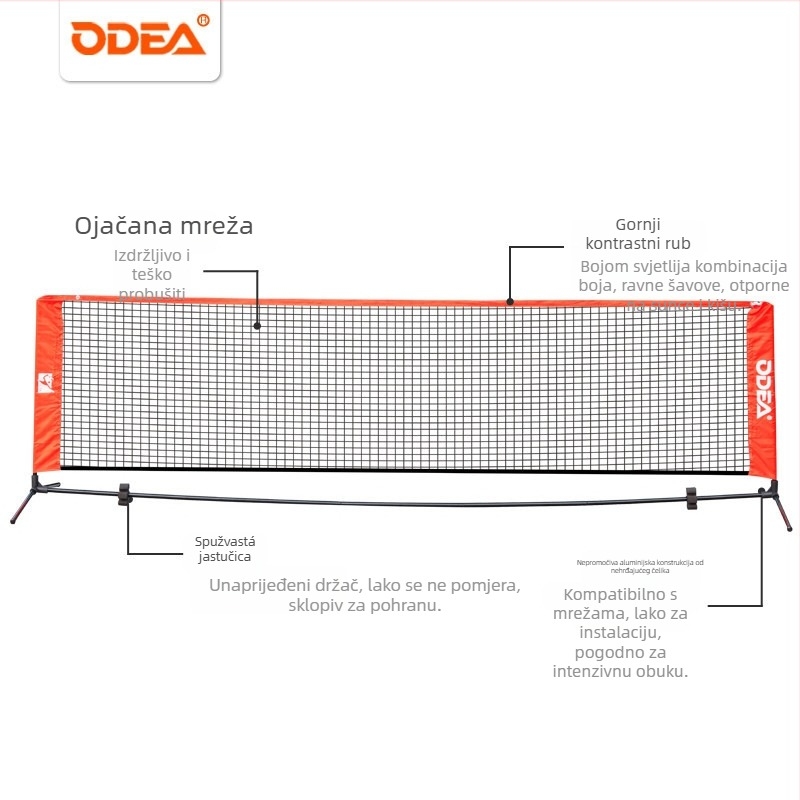 Dječja prijenosna standardna tenis mreža s okvirom, sklopiva za vanjsku obuku — Odea/Oudier, polipropilen, proizvodni kod 008, tenis
