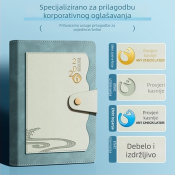 Prilagođena bilježnica s džepom za dokumente, kalendar 2026, Dowling papir, šivano povezivanje, 300–400 stranica